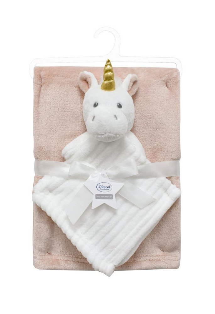 Νάνι-Πανάκι Παρηγοριάς bebe σετ 2 τεμ. Unicorn 06 33X33 & Κουβέρτα Coral Fleece 75X100 cm White-Pink 100% Polyester