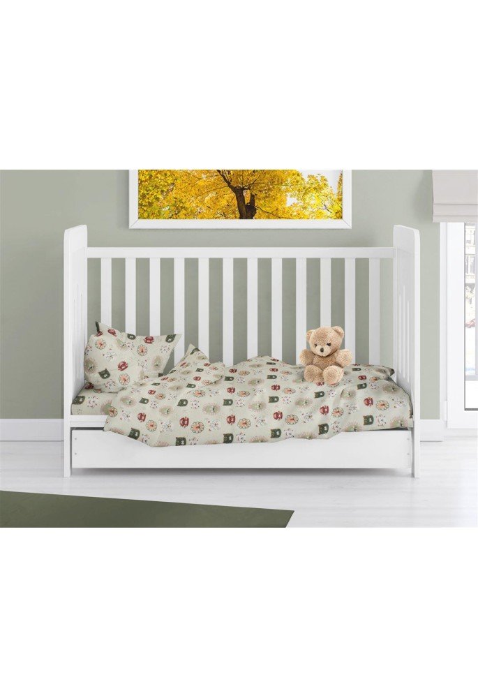 Παπλωματοθήκη Εμπριμέ bebe Big Cats 27 120X160 Light Olive 100% Cotton