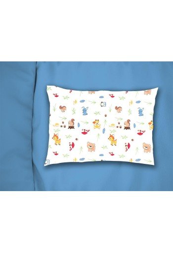 Μαξιλαροθήκη Εμπριμέ kids Forest Animals 570 50X70 White-Sky Blue 100% Cotton Μαξιλαροθήκη Εμπριμέ kids Forest Animals 570 50X70 White-Sky Blue 100% Cotton