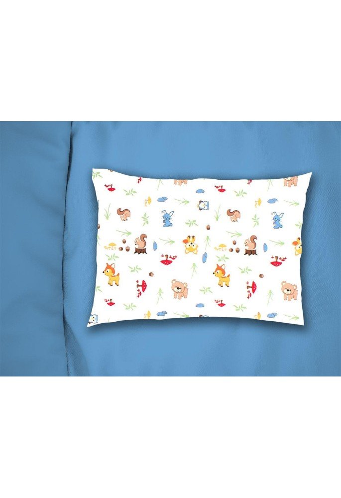 Μαξιλαροθήκη Εμπριμέ kids Forest Animals 570 50X70 White-Sky Blue 100% Cotton Μαξιλαροθήκη Εμπριμέ kids Forest Animals 570 50X70 White-Sky Blue 100% Cotton