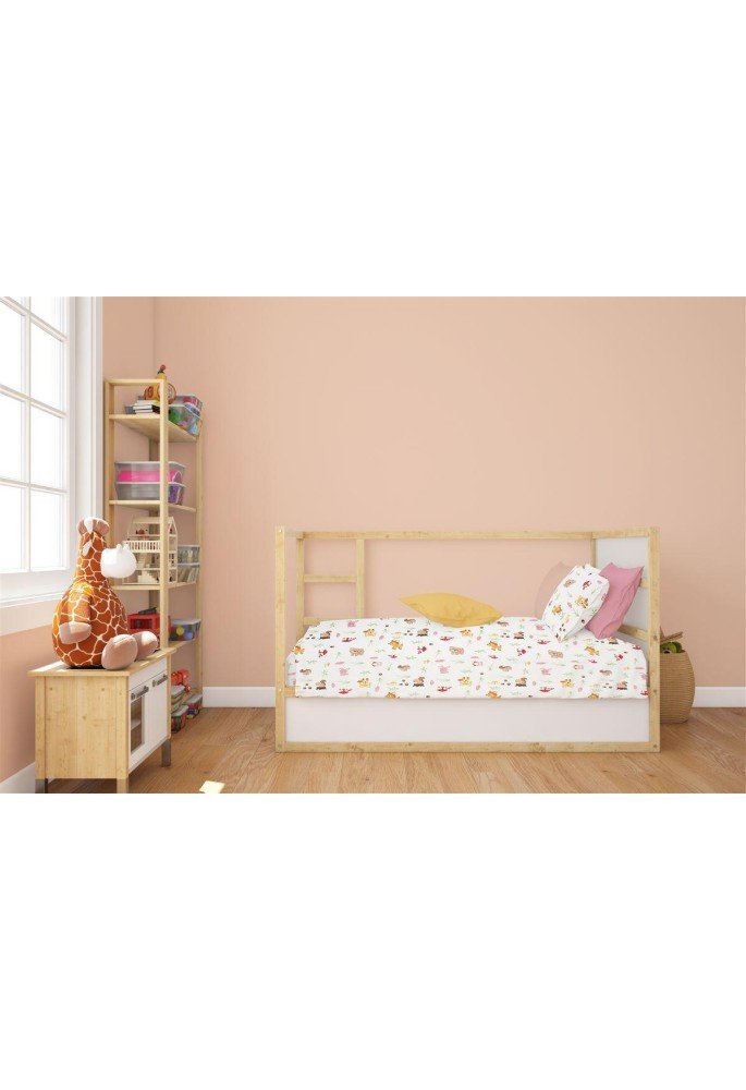 Κατωσέντονο Με Λάστιχο bebe Forest Animals 571 0,70X1,40X0,15 White-Pink 100% Cotton Κατωσέντονο Με Λάστιχο bebe Forest Animals 571 0,70X1,40X0,15 White-Pink 100% Cotton