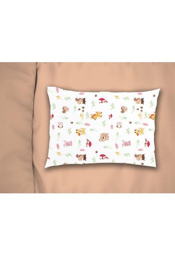 Μαξιλαροθήκη Εμπριμέ kids Forest Animals 571 50X70 White-Pink 100% Cotton Μαξιλαροθήκη Εμπριμέ kids Forest Animals 571 50X70 White-Pink 100% Cotton