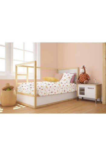 Παπλωματοθήκη Εμπριμέ bebe Forest Animals 571 120X160 White-Pink 100% Cotton Παπλωματοθήκη Εμπριμέ bebe Forest Animals 571 120X160 White-Pink 100% Cotton