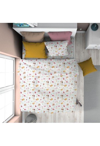 Παπλωματοθήκη Εμπριμέ kids Forest Animals 571 160X240 White-Pink 100% Cotton Παπλωματοθήκη Εμπριμέ kids Forest Animals 571 160X240 White-Pink 100% Cotton