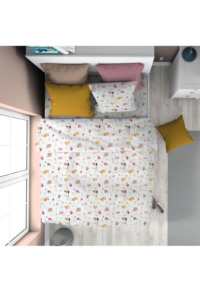 Παπλωματοθήκη Εμπριμέ kids Forest Animals 571 160X240 White-Pink 100% Cotton Παπλωματοθήκη Εμπριμέ kids Forest Animals 571 160X240 White-Pink 100% Cotton