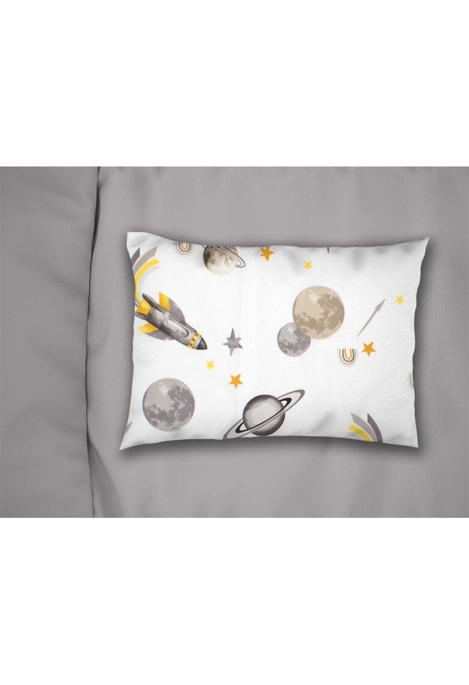 Μαξιλαροθήκη Εμπριμέ kids Space Mission 183 50X70 White-Grey 100% Cotton Μαξιλαροθήκη Εμπριμέ kids Space Mission 183 50X70 White-Grey 100% Cotton