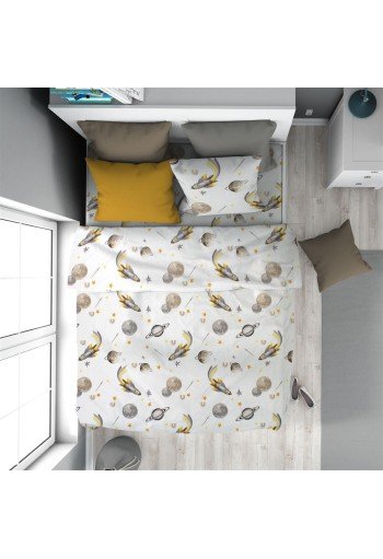 Παπλωματοθήκη Εμπριμέ kids Space Mission 183 160X240 White-Grey 100% Cotton Παπλωματοθήκη Εμπριμέ kids Space Mission 183 160X240 White-Grey 100% Cotton