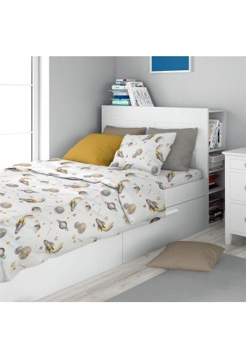 Σεντόνια Εμπριμέ Σετ 2 τεμ kids Space Mission 183 160X240 White-Grey 100% Cotton Σεντόνια Εμπριμέ Σετ 2 τεμ kids Space Mission 183 160X240 White-Grey 100% Cotton