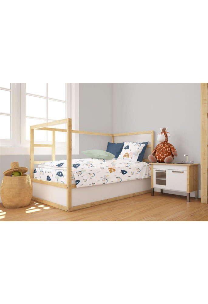 Παπλωματοθήκη Εμπριμέ bebe Rainbow 574 120X160 White-Blue 100% Cotton
