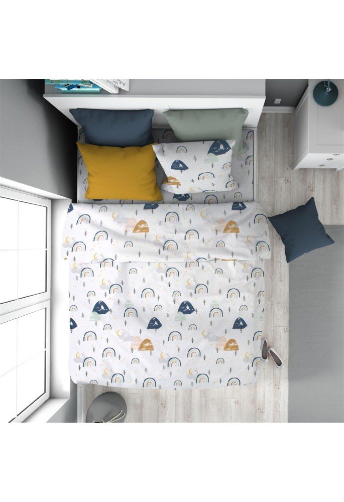 Παπλωματοθήκη Εμπριμέ kids Rainbow 574 160X240 White-Blue 100% Cotton Παπλωματοθήκη Εμπριμέ kids Rainbow 574 160X240 White-Blue 100% Cotton
