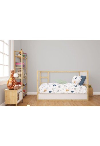 Σεντόνια Εμπριμέ Σετ 3 τεμ bebe Rainbow 574 120X160 White-Blue 100% Cotton Σεντόνια Εμπριμέ Σετ 3 τεμ bebe Rainbow 574 120X160 White-Blue 100% Cotton