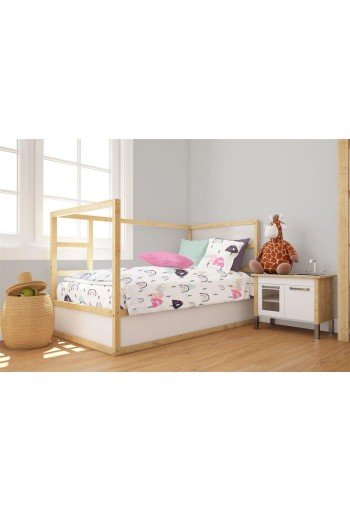 Παπλωματοθήκη Εμπριμέ bebe Rainbow 575 120X160 White-Pink 100% Cotton Παπλωματοθήκη Εμπριμέ bebe Rainbow 575 120X160 White-Pink 100% Cotton