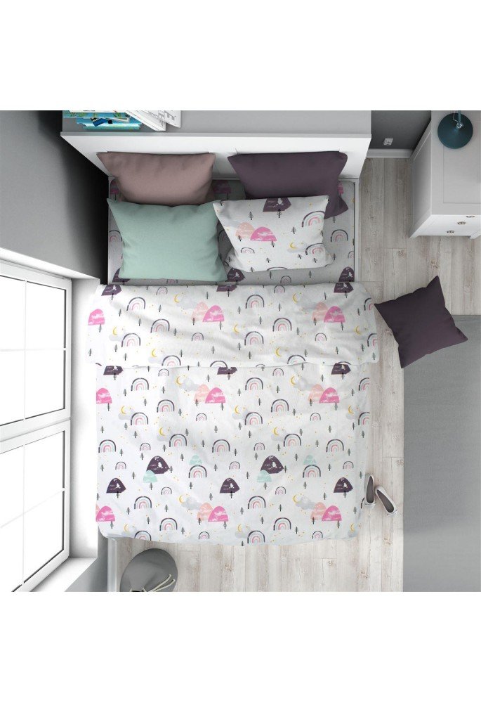 Παπλωματοθήκη Εμπριμέ kids Rainbow 575 160X240 White-Pink 100% Cotton Παπλωματοθήκη Εμπριμέ kids Rainbow 575 160X240 White-Pink 100% Cotton