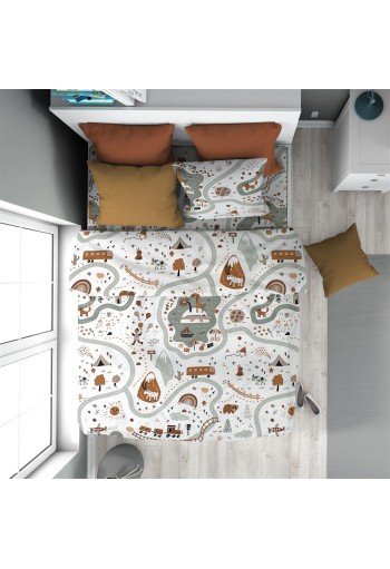 Παπλωματοθήκη Εμπριμέ kids Countryside 580 160X240 White-Mint 100% Cotton Παπλωματοθήκη Εμπριμέ kids Countryside 580 160X240 White-Mint 100% Cotton