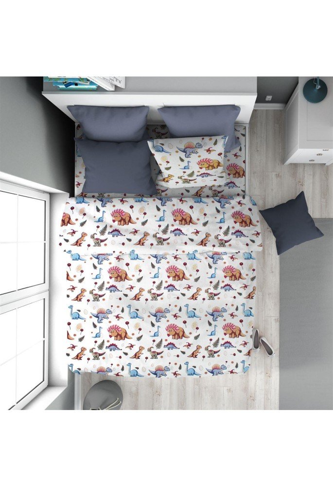 Παπλωματοθήκη Εμπριμέ kids Dinosaur 519 160X240 White-Blue 100% Cotton Παπλωματοθήκη Εμπριμέ kids Dinosaur 519 160X240 White-Blue 100% Cotton