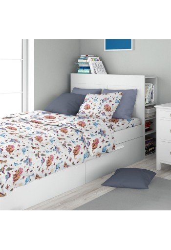 Σεντόνια Εμπριμέ Σετ 2 τεμ kids Dinosaur 519 160X240 White-Blue 100% Cotton Σεντόνια Εμπριμέ Σετ 2 τεμ kids Dinosaur 519 160X240 White-Blue 100% Cotton