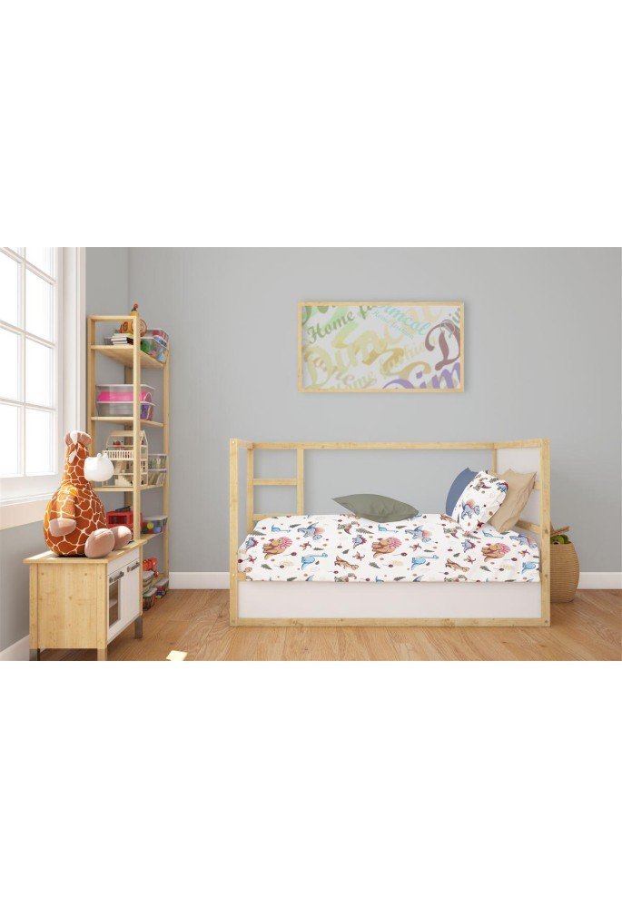 Σεντόνια Εμπριμέ Σετ 3 τεμ bebe Dinosaur 519 120X160 White-Blue 100% Cotton Σεντόνια Εμπριμέ Σετ 3 τεμ bebe Dinosaur 519 120X160 White-Blue 100% Cotton