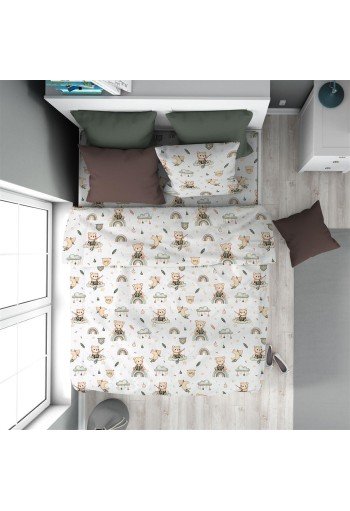 Παπλωματοθήκη Εμπριμέ kids Cloudy Bear 581 160X240 White-Olive 100% Cotton Παπλωματοθήκη Εμπριμέ kids Cloudy Bear 581 160X240 White-Olive 100% Cotton