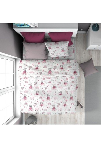 Παπλωματοθήκη Εμπριμέ kids Cloudy Bear 582 160X240 White-Pink 100% Cotton Παπλωματοθήκη Εμπριμέ kids Cloudy Bear 582 160X240 White-Pink 100% Cotton