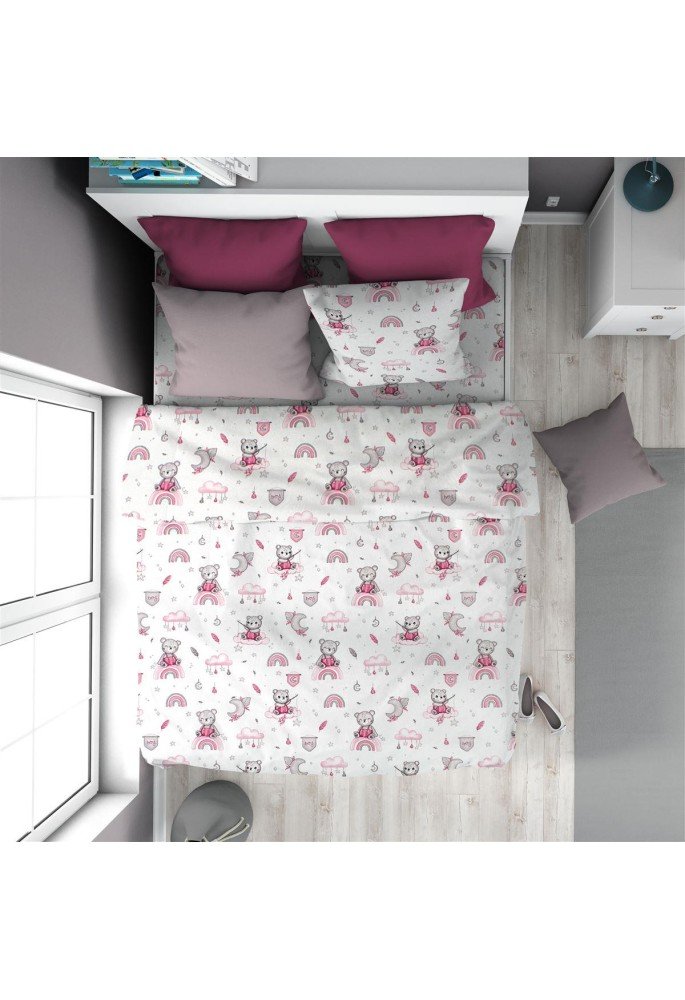 Παπλωματοθήκη Εμπριμέ kids Cloudy Bear 582 160X240 White-Pink 100% Cotton Παπλωματοθήκη Εμπριμέ kids Cloudy Bear 582 160X240 White-Pink 100% Cotton