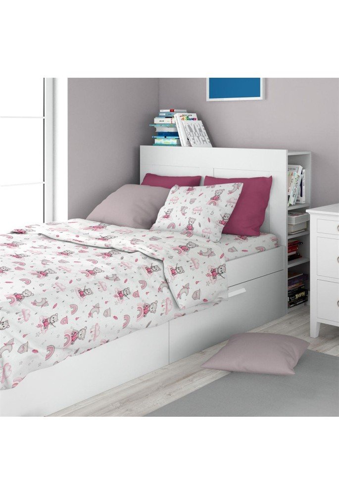 Σεντόνια Εμπριμέ Σετ 3 τεμ kids Cloudy Bear 582 160X240 White-Pink 100% Cotton Σεντόνια Εμπριμέ Σετ 3 τεμ kids Cloudy Bear 582 160X240 White-Pink 100% Cotton