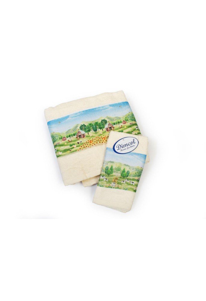 Πετσέτα Σετ 2 τεμ Με Ψηφιακή Εκτύπωση bebe Farm 341 30X50,70X140 Ecru 100% Cotton Πετσέτα Σετ 2 τεμ Με Ψηφιακή Εκτύπωση bebe Farm 341 30X50,70X140 Ecru 100% Cotton