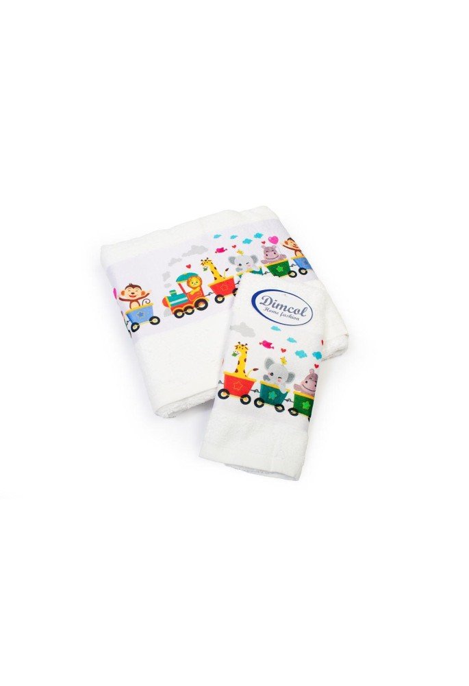 Πετσέτα Σετ 2 τεμ Με Ψηφιακή Εκτύπωση bebe Train 346 30X50,70X140 White 100% Cotton