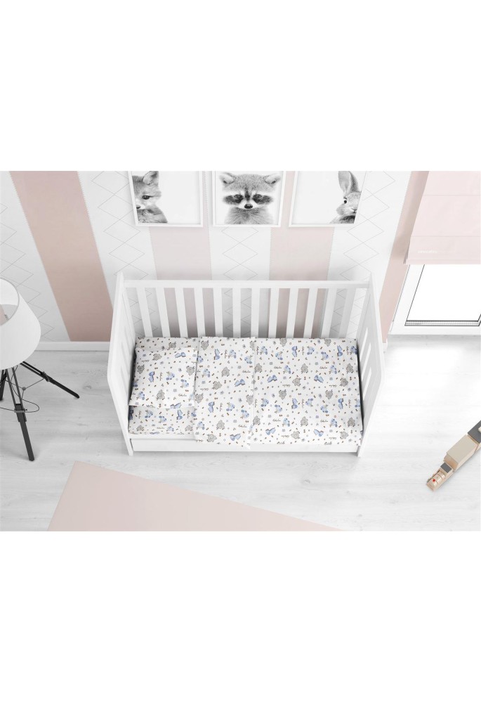 Κατωσέντονο Με Λάστιχο bebe Elephant 074 0,70X1,40X0,15 White-Sky Blue 100% Cotton Flannel