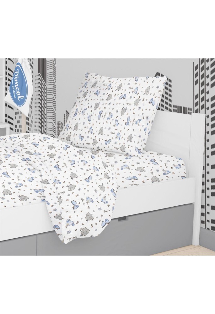 Μαξιλαροθήκη Εμπριμέ kids Elephant 074 50X70 White-Sky Blue 100% Cotton Flannel Μαξιλαροθήκη Εμπριμέ kids Elephant 074 50X70 White-Sky Blue 100% Cotton Flannel