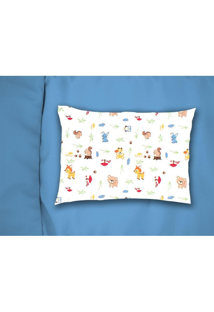 Μαξιλαροθήκη Εμπριμέ kids Forest Animals 070 50X70 White-Sky Blue 100% Cotton Flannel Μαξιλαροθήκη Εμπριμέ kids Forest Animals 070 50X70 White-Sky Blue 100% Cotton Flannel