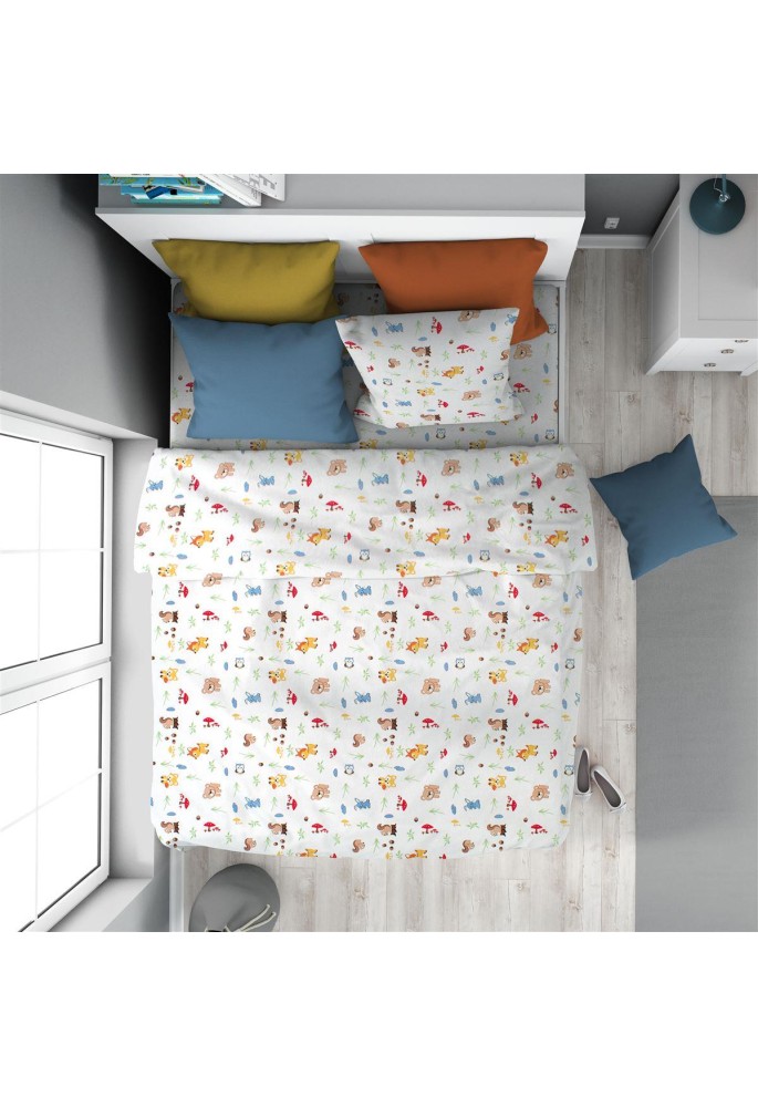 Παπλωματοθήκη Εμπριμέ kids Forest Animals 070 160X240 White-Sky Blue 100% Cotton Flannel Παπλωματοθήκη Εμπριμέ kids Forest Animals 070 160X240 White-Sky Blue 100% Cotton Flannel