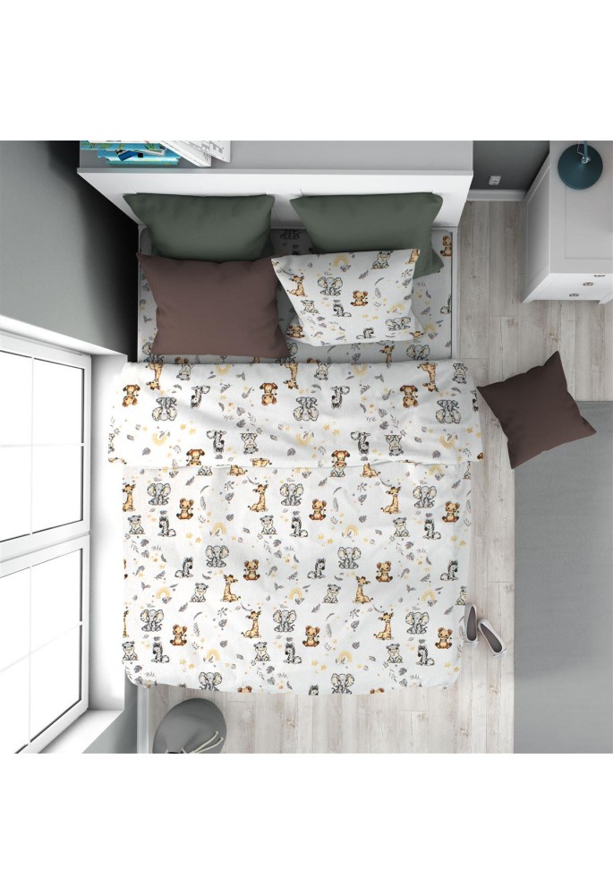Παπλωματοθήκη Εμπριμέ kids Savanna 36 160X240 White-Grey 100% Cotton Flannel Παπλωματοθήκη Εμπριμέ kids Savanna 36 160X240 White-Grey 100% Cotton Flannel
