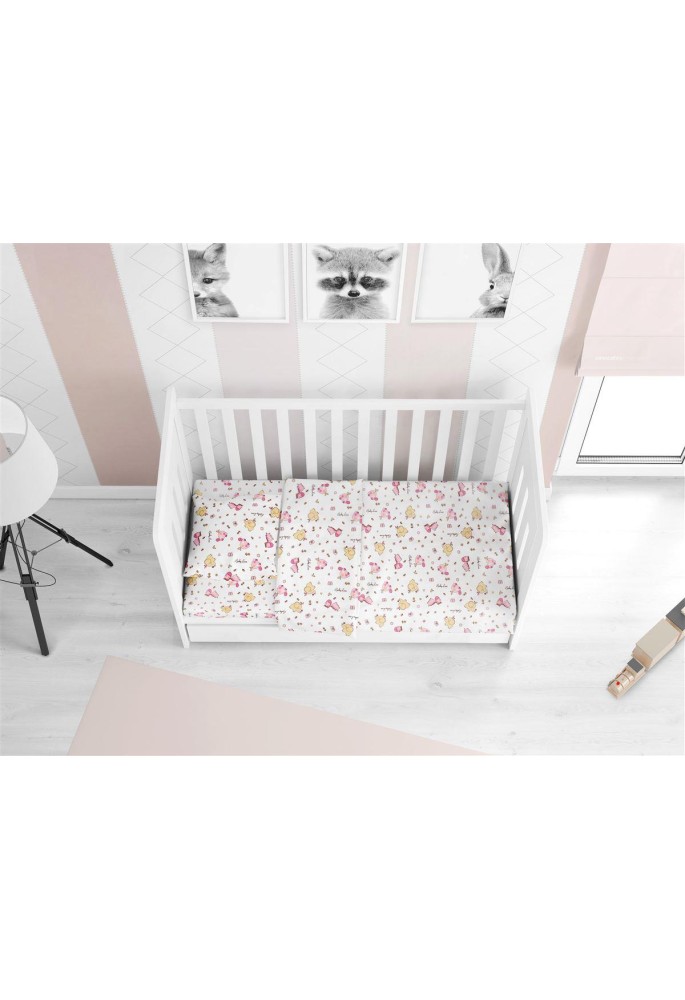 Σεντόνια Εμπριμέ Σετ 3 τεμ bebe Elephant 072 120X160 White-Pink 100% Cotton Flannel Σεντόνια Εμπριμέ Σετ 3 τεμ bebe Elephant 072 120X160 White-Pink 100% Cotton Flannel