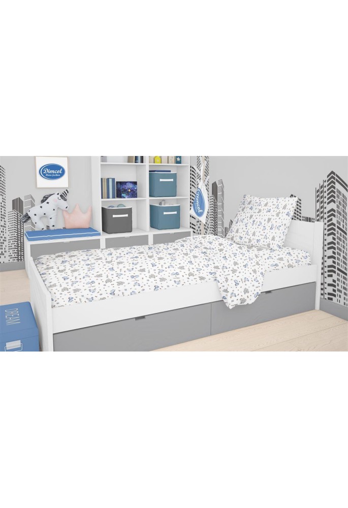 Σεντόνια Εμπριμέ Σετ 3 τεμ kids Elephant 074 160X240 White-Sky Blue 100% Cotton Flannel Σεντόνια Εμπριμέ Σετ 3 τεμ kids Elephant 074 160X240 White-Sky Blue 100% Cotton Flannel