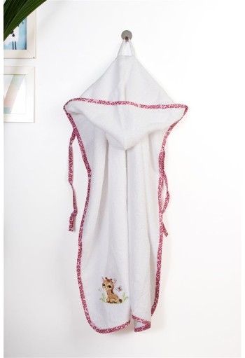 Κάπα Με Κέντημα bebe Giraffe 172 75X85 White-Pink 100% Cotton