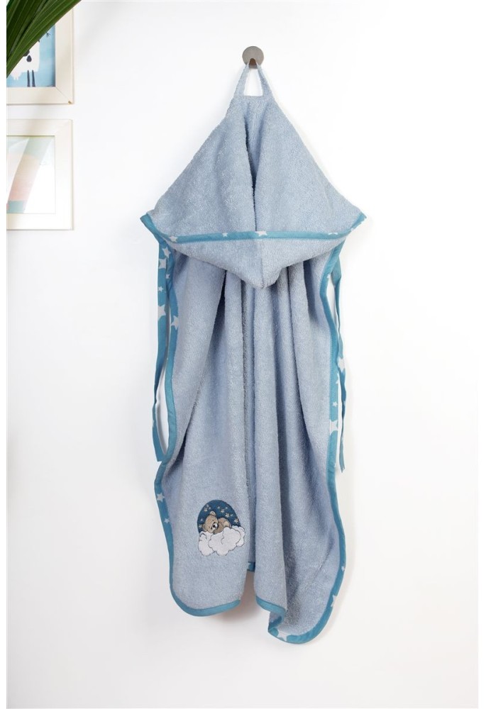 Κάπα Με Κέντημα bebe Cloudy Bear 175 75X85 Sky Blue 100% Cotton Κάπα Με Κέντημα bebe Cloudy Bear 175 75X85 Sky Blue 100% Cotton