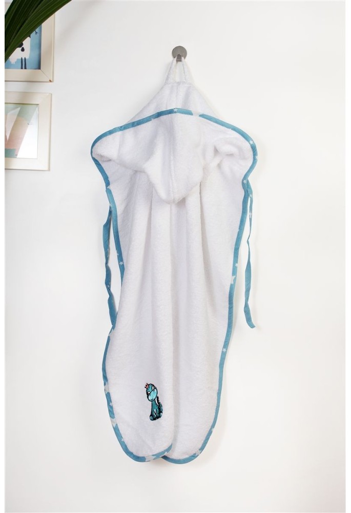 Κάπα Με Κέντημα bebe Dinosaur 180 75X85 White-Sky Blue 100% Cotton Κάπα Με Κέντημα bebe Dinosaur 180 75X85 White-Sky Blue 100% Cotton