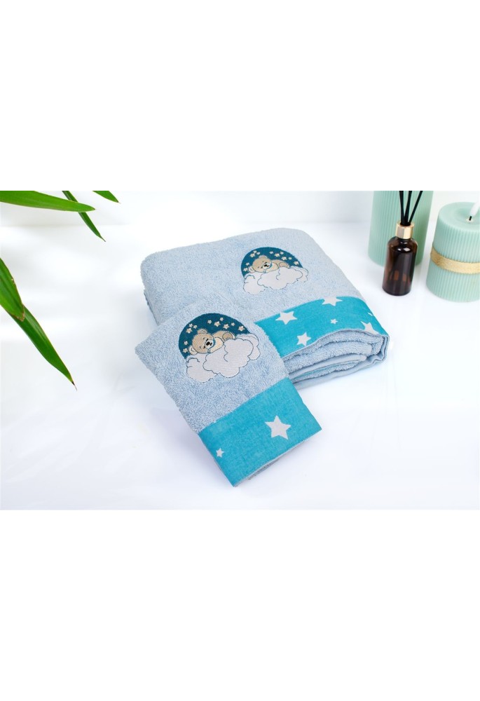Πετσέτα Με Κέντημα Σετ 2 τεμ bebe Cloudy Bear 175 30X50,70X140 Sky Blue 100% Cotton Πετσέτα Με Κέντημα Σετ 2 τεμ bebe Cloudy Bear 175 30X50,70X140 Sky Blue 100% Cotton