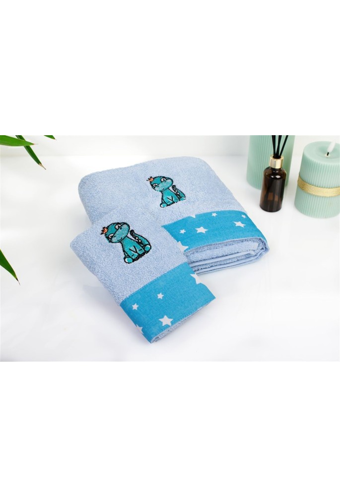 Πετσέτα Με Κέντημα Σετ 2 τεμ bebe Dinosaur 179 30X50,70X140 Sky Blue 100% Cotton Πετσέτα Με Κέντημα Σετ 2 τεμ bebe Dinosaur 179 30X50,70X140 Sky Blue 100% Cotton