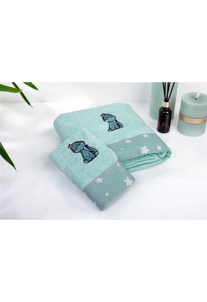 Πετσέτα Με Κέντημα Σετ 2 τεμ bebe Dinosaur 182 30X50,70X140 Mint 100% Cotton Πετσέτα Με Κέντημα Σετ 2 τεμ bebe Dinosaur 182 30X50,70X140 Mint 100% Cotton
