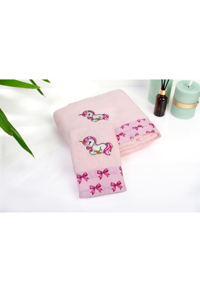Πετσέτα Με Κέντημα Σετ 2 τεμ bebe Unicorn 187 30X50,70X140 Pink 100% Cotton Πετσέτα Με Κέντημα Σετ 2 τεμ bebe Unicorn 187 30X50,70X140 Pink 100% Cotton