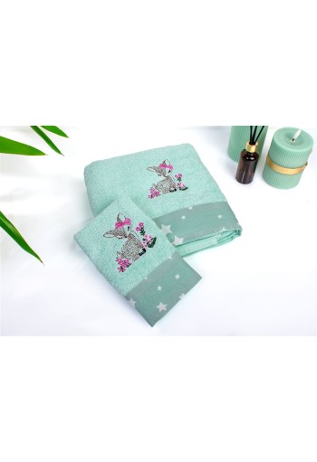 Πετσέτα Με Κέντημα Σετ 2 τεμ bebe Deer 199 30X50,70X140 Mint 100% Cotton