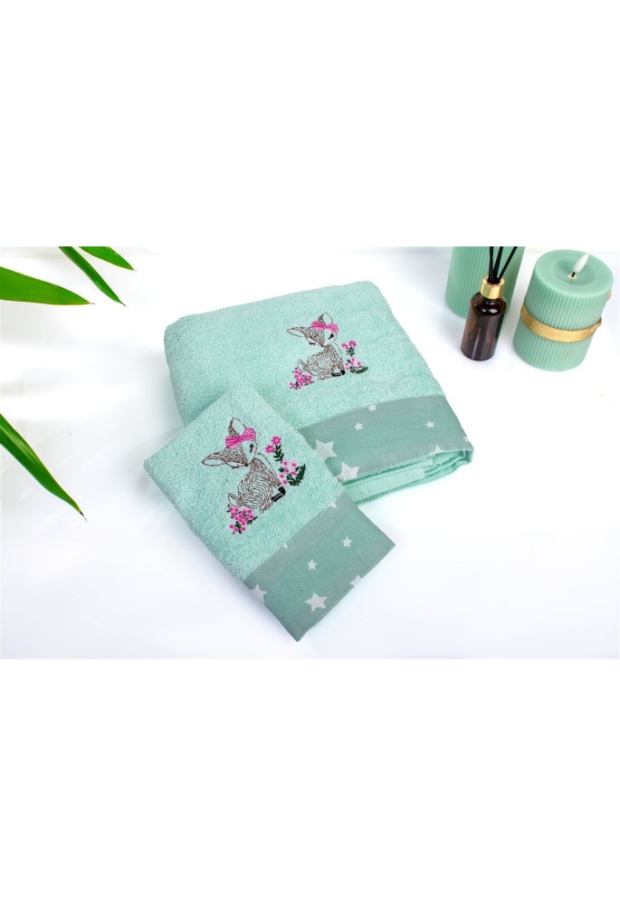 Πετσέτα Με Κέντημα Σετ 2 τεμ bebe Deer 199 30X50,70X140 Mint 100% Cotton Πετσέτα Με Κέντημα Σετ 2 τεμ bebe Deer 199 30X50,70X140 Mint 100% Cotton