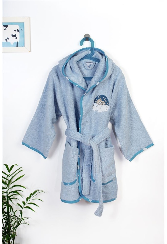 Μπουρνούζι Με Κέντημα kids Cloudy Bear 175 Size: 02 Sky Blue 100% Cotton Μπουρνούζι Με Κέντημα kids Cloudy Bear 175 Size: 02 Sky Blue 100% Cotton