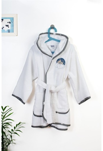 Μπουρνούζι Με Κέντημα kids Cloudy Bear 176 Size: 02 White-Grey 100% Cotton Μπουρνούζι Με Κέντημα kids Cloudy Bear 176 Size: 02 White-Grey 100% Cotton