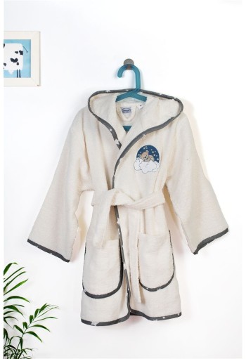 Μπουρνούζι Με Κέντημα kids Cloudy Bear 177 Size: 02 Ecru-Grey 100% Cotton Μπουρνούζι Με Κέντημα kids Cloudy Bear 177 Size: 02 Ecru-Grey 100% Cotton