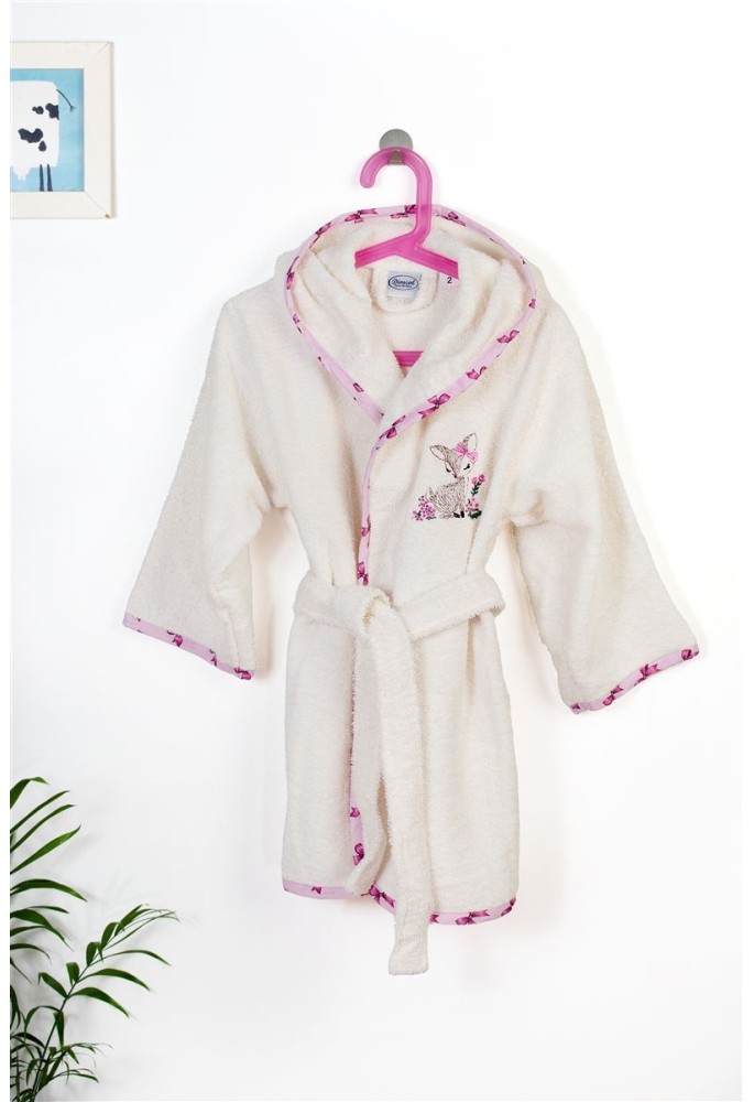 Μπουρνούζι Με Κέντημα kids Deer 198 Size: 04 Ecru-Pink 100% Cotton Μπουρνούζι Με Κέντημα kids Deer 198 Size: 04 Ecru-Pink 100% Cotton