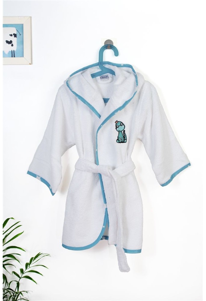 Μπουρνούζι Με Κέντημα kids Dinosaur 180 Size: 02 White-Sky Blue 100% Cotton Μπουρνούζι Με Κέντημα kids Dinosaur 180 Size: 02 White-Sky Blue 100% Cotton