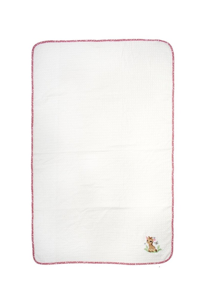 Κουβέρτα Πικέ Με Κέντημα bebe Giraffe 172 80X110 White-Pink 100% Cotton Κουβέρτα Πικέ Με Κέντημα bebe Giraffe 172 80X110 White-Pink 100% Cotton