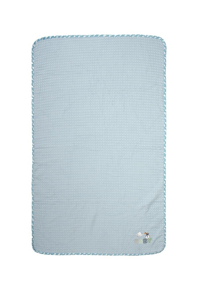 Κουβέρτα Πικέ Με Κέντημα bebe Stork 191 80X110 Sky Blue 100% Cotton